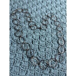 Daisy Fuentes Geometric Chain Necklace Circles Ovals Gunmetal Silvertone 32 inch
